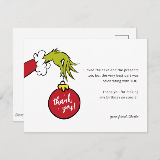 Grinch Gemein One Geburtstag Danke Postkarte (Vorne/Hinten)