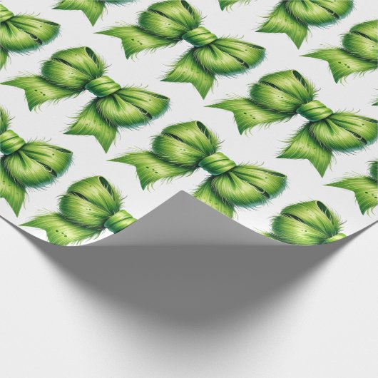 Grinch Green Bow Weihnachtsgeschenk Geschenkpapier (Ecke)