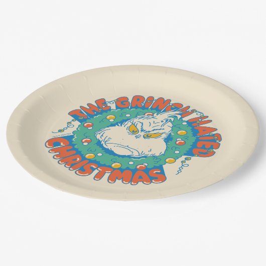 Grinch hasste Weihnachten Pappteller (Schrägansicht)