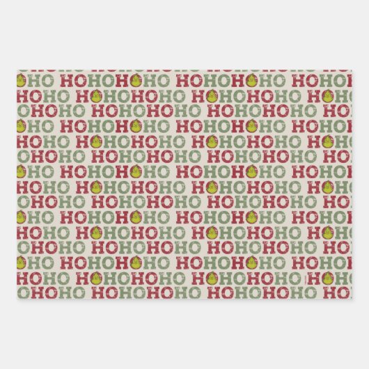 Grinch Ho Ho Ho Muster Geschenkpapier Set (Vorderseite)