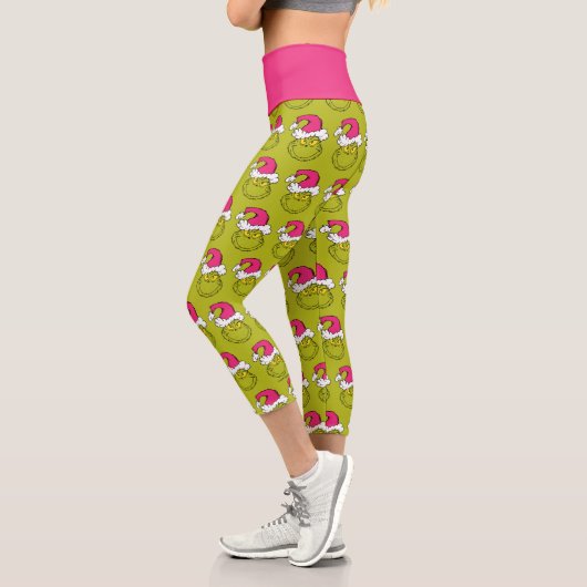 Grinch in Pink Santa Hat Capri Leggings (Links)