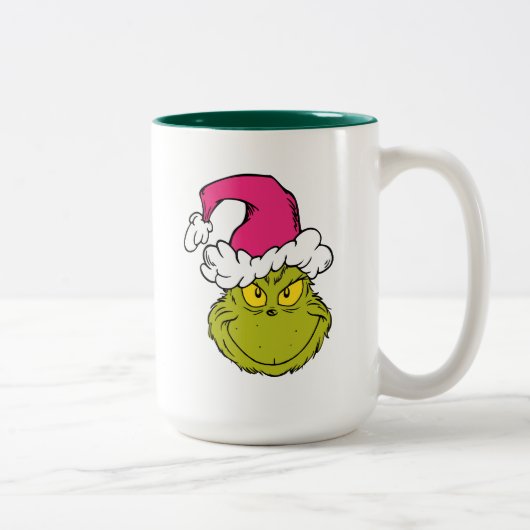 Grinch in Pink Santa Hat Zweifarbige Tasse (Rechts)