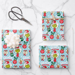 Grinch Merry Grinchmas blaues Muster Geschenkpapier Set