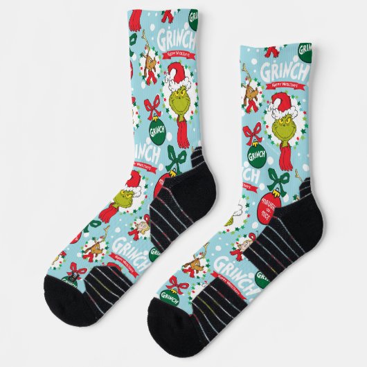 Grinch Merry Grinchmas blaues Muster Socken (Links)