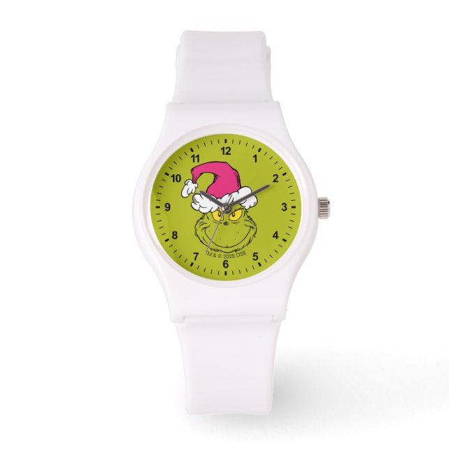 Grinch mit rosa Santa-Hut Armbanduhr (Vorderseite)
