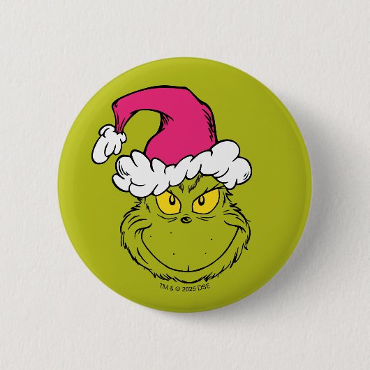 Grinch mit rosa Santa-Hut Button (Vorderseite)