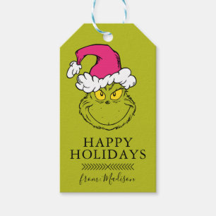 Grinch mit rosa Santa-Hut Geschenkanhänger