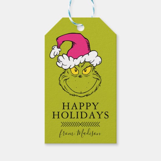 Grinch mit rosa Santa-Hut Geschenkanhänger (Vorderseite)