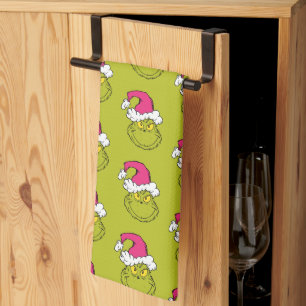 Grinch mit rosa Santa-Hut Geschirrtuch
