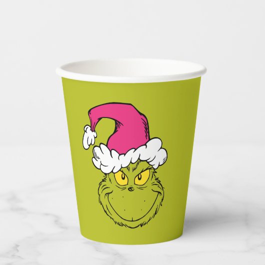Grinch mit rosa Santa-Hut Pappbecher (Vorderseite)