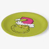 Grinch mit rosa Santa-Hut Pappteller (Schrägansicht)