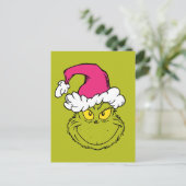 Grinch mit rosa Santa-Hut Postkarte (Stehend Vorderseite)