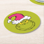 Grinch mit rosa Santa-Hut Runder Pappuntersetzer (Angewinkelt)