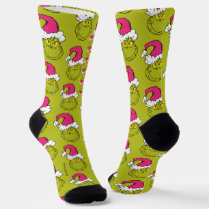 Grinch mit rosa Santa-Hut Socken