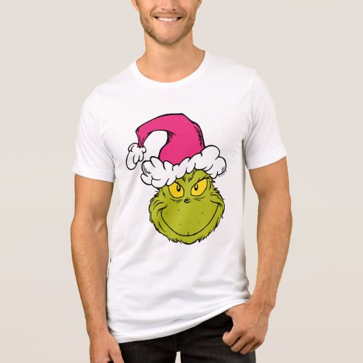 Grinch mit rosa Santa-Hut Tri-Blend Shirt (Vorderseite)