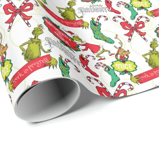 Grinch Naughty oder Nice Pattern Geschenkpapier (Rolleneckpunkt)