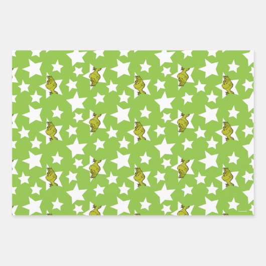 Grinch Peeking Star Pattern Geschenkpapier Set (Vorderseite 2)