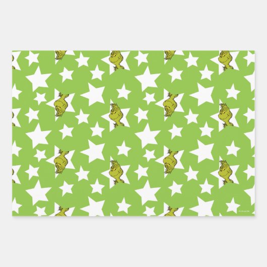 Grinch Peeking Star Pattern Geschenkpapier Set (Vorderseite)