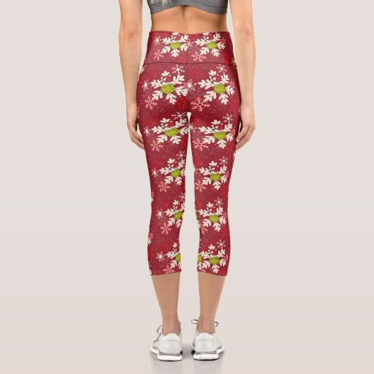 Grinch Red Snowflake Muster Capri Leggings (Rückseite)