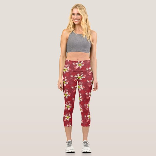 Grinch Red Snowflake Muster Capri Leggings (Vorderseite)
