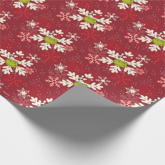 Grinch Red Snowflake Muster Geschenkpapier (Ecke)
