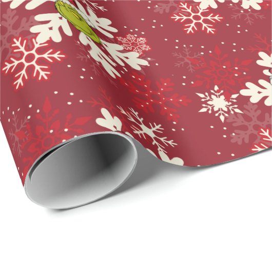 Grinch Red Snowflake Muster Geschenkpapier (Rolleneckpunkt)