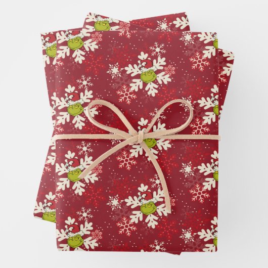 Grinch Red Snowflake Muster Geschenkpapier Set (Beispiel)