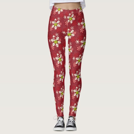 Grinch Red Snowflake Muster Leggings (Vorderseite)