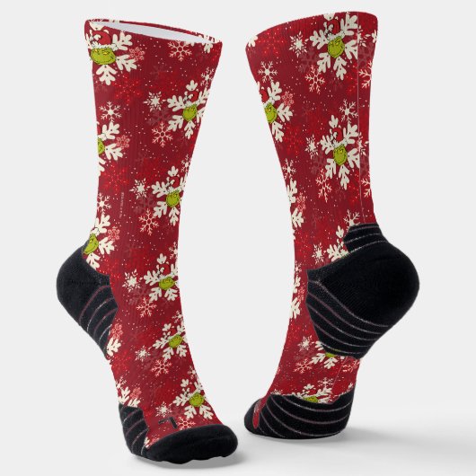 Grinch Red Snowflake Muster Socken (Gewinkelt)
