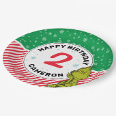 Grinch Rot und Grüne Schneeflocke Geburtstag Pappteller (Schrägansicht)