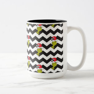 Grinch Schwarz-Weiß-Feiertags-Chevron-Muster Zweifarbige Tasse