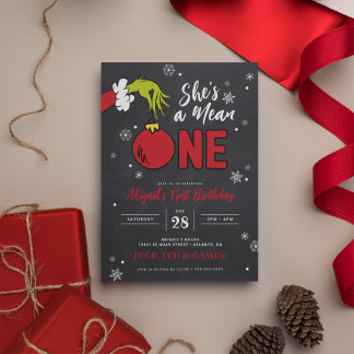 Grinch She is a Gemein One Chalkboard 1st Birthday