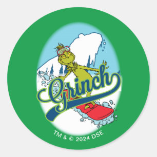 Grinch Snowboarden Runder Aufkleber