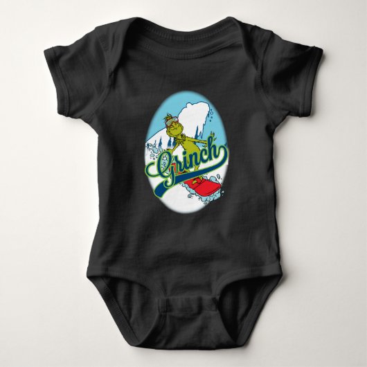 Grinch Snowboarding Baby Strampler (Vorderseite)