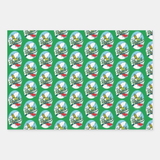 Grinch Snowboarding Geschenkpapier Set (Vorderseite)