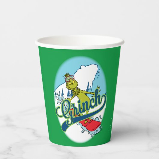 Grinch Snowboarding Pappbecher (Rückseite)