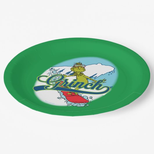 Grinch Snowboarding Pappteller (Schrägansicht)