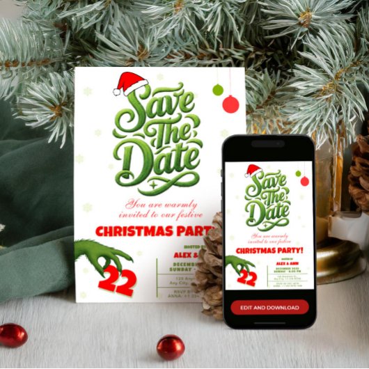 Grinch Style Christmas Party Save the Date Einladung