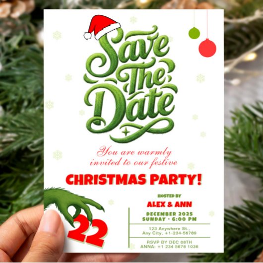 Grinch Style Christmas Party Save the Date Einladung