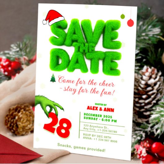 Grinch Style Save The Date Christmas New Year Einladung