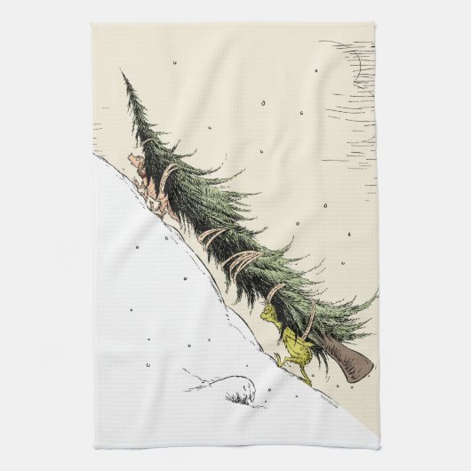 Grinch und Max bringen den Weihnachtsbaum zurück Geschirrtuch (Vertikal)
