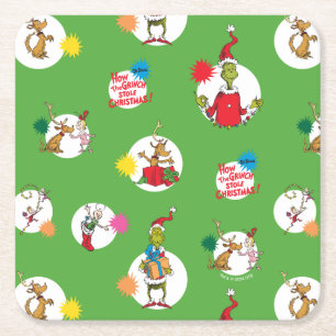 Grinch Weihnachts-Punkte-Muster Rechteckiger Pappuntersetzer