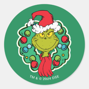 Grinch   Weihnachtskränze Runder Aufkleber