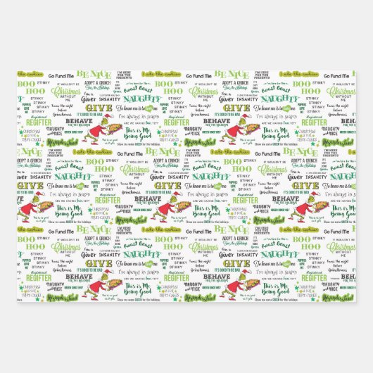 Grinch Zitatmuster Geschenkpapier Set (Vorderseite 2)