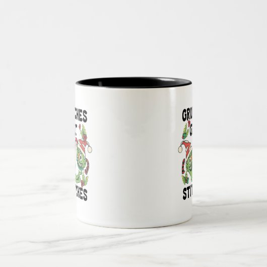 Grinches erhalten Stitches für Weihnachten Grafik Zweifarbige Tasse (Mittel)