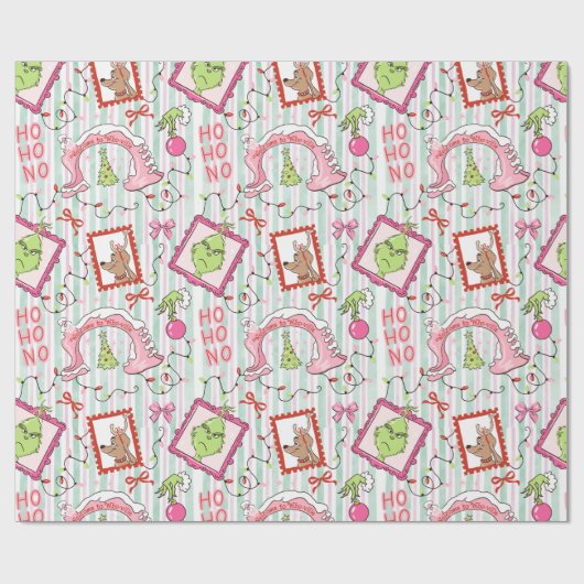 Grinchmas in Who-ville pink and green wrapping pap Geschenkpapier (Flach)