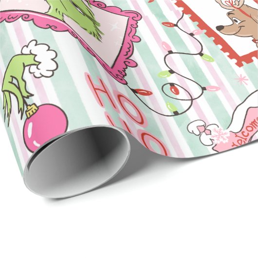 Grinchmas in Who-ville pink and green wrapping pap Geschenkpapier (Rolleneckpunkt)