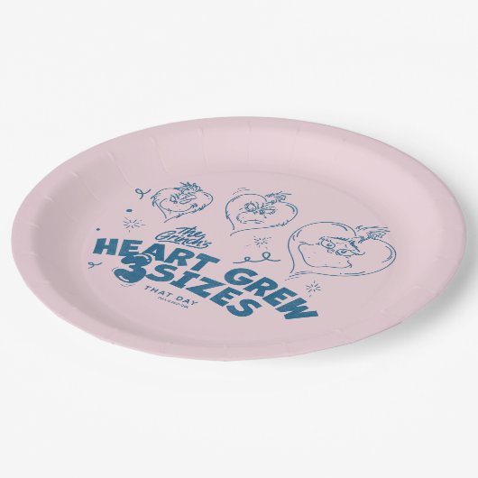 Grinch's Heart wuchs um 3 Größen Pappteller (Schrägansicht)