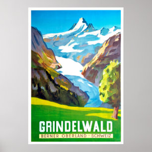 Grindelwald, Bergspitze, Schweiz, Vintag Poster
