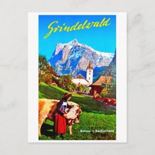 Grindelwald, Dorf, Schweiz, Frühjahr, Vintag Postkarte